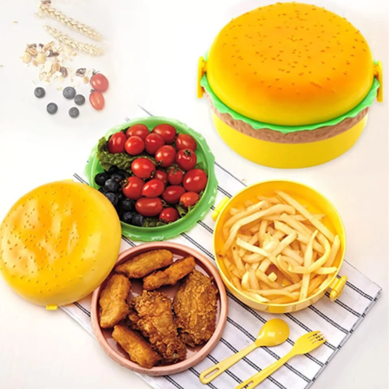 Burger Shape Lunch Box | Leakproof Kids School Tiffin Box with Compartments for Boys & Girls