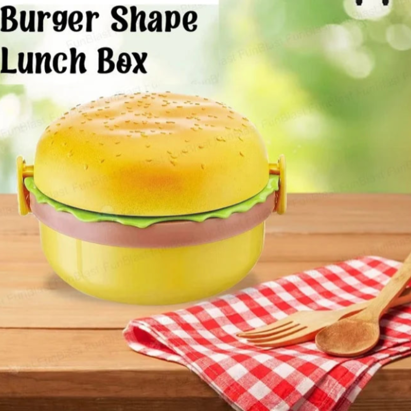 Burger Shape Lunch Box | Leakproof Kids School Tiffin Box with Compartments for Boys & Girls