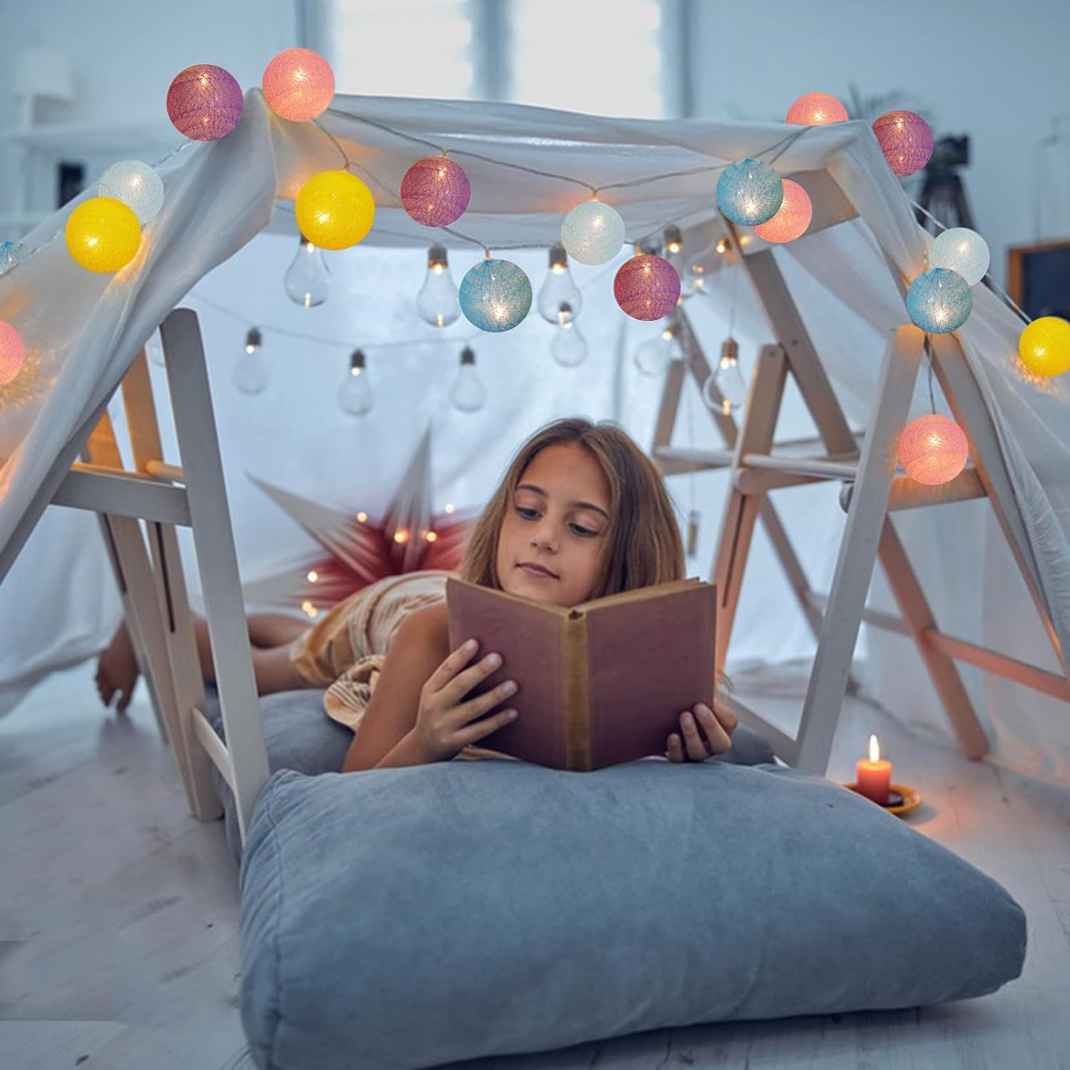 Multicolour Cotton Ball Lights for Decoration - 4 Meter, 10 LED Lights for Home Decoration, Decorative Lights, Led Lights for Decoration Indoor and Decoration Lights Outdoor, Colour Light