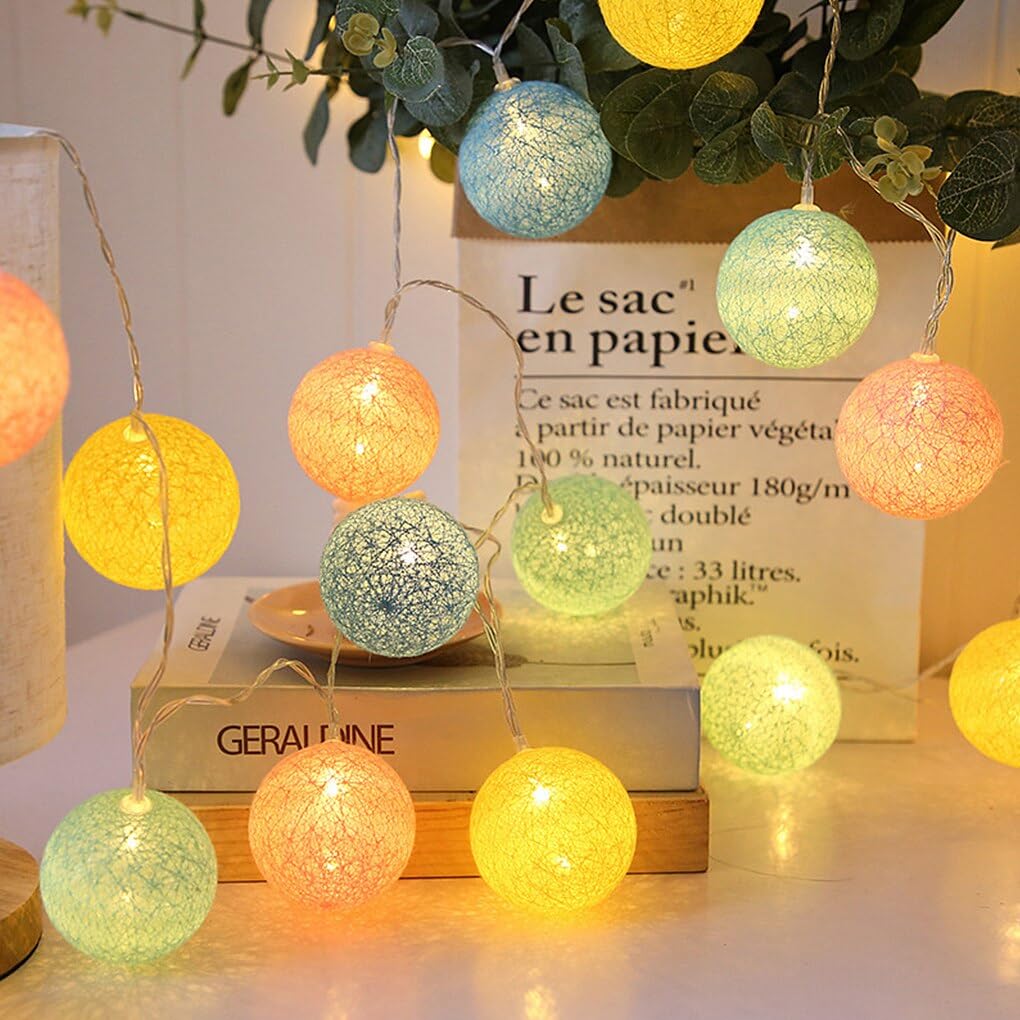 Multicolour Cotton Ball Lights for Decoration - 4 Meter, 10 LED Lights for Home Decoration, Decorative Lights, Led Lights for Decoration Indoor and Decoration Lights Outdoor, Colour Light