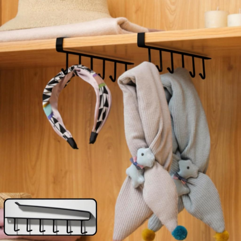 Cabinet Cup Holder Rack – 6 Hooks Hanging Mug Holder for Kitchen, Drilling-Free Cup & Utensil Organizer (Pack of 1)