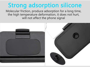 Two views of a black silicone car HUD mount base showing its strong adsorption features.car HUD mount, silicone base, phone holder, car accessories.