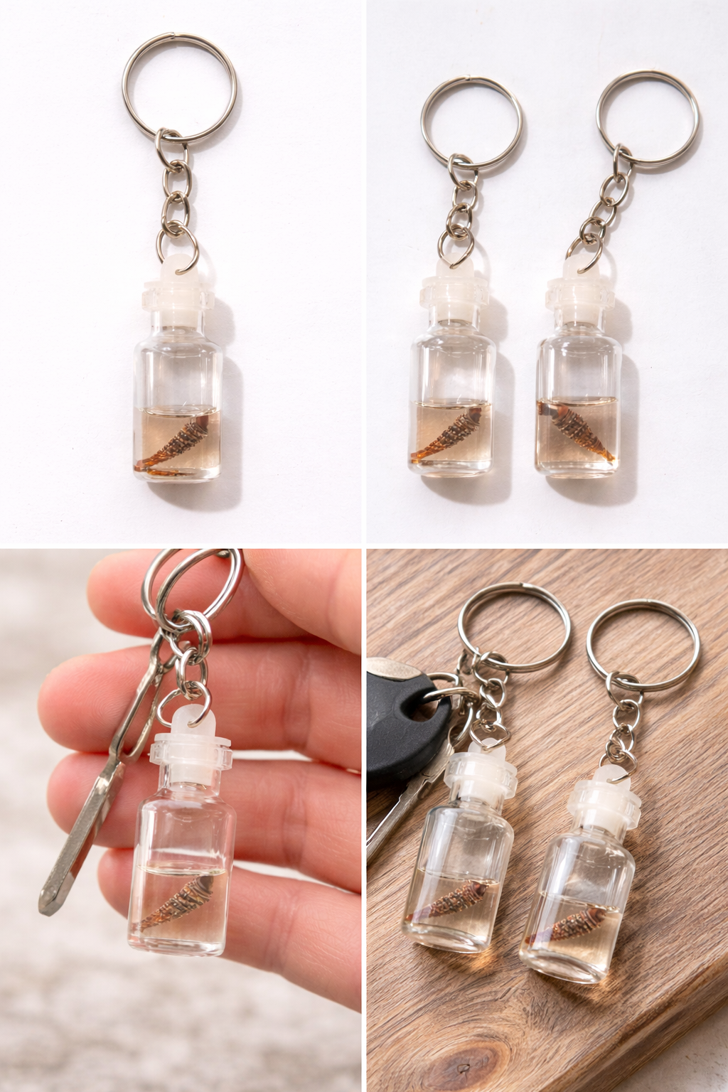 Mini Glass Bottle Charm Keychain (Pack Of 3)
