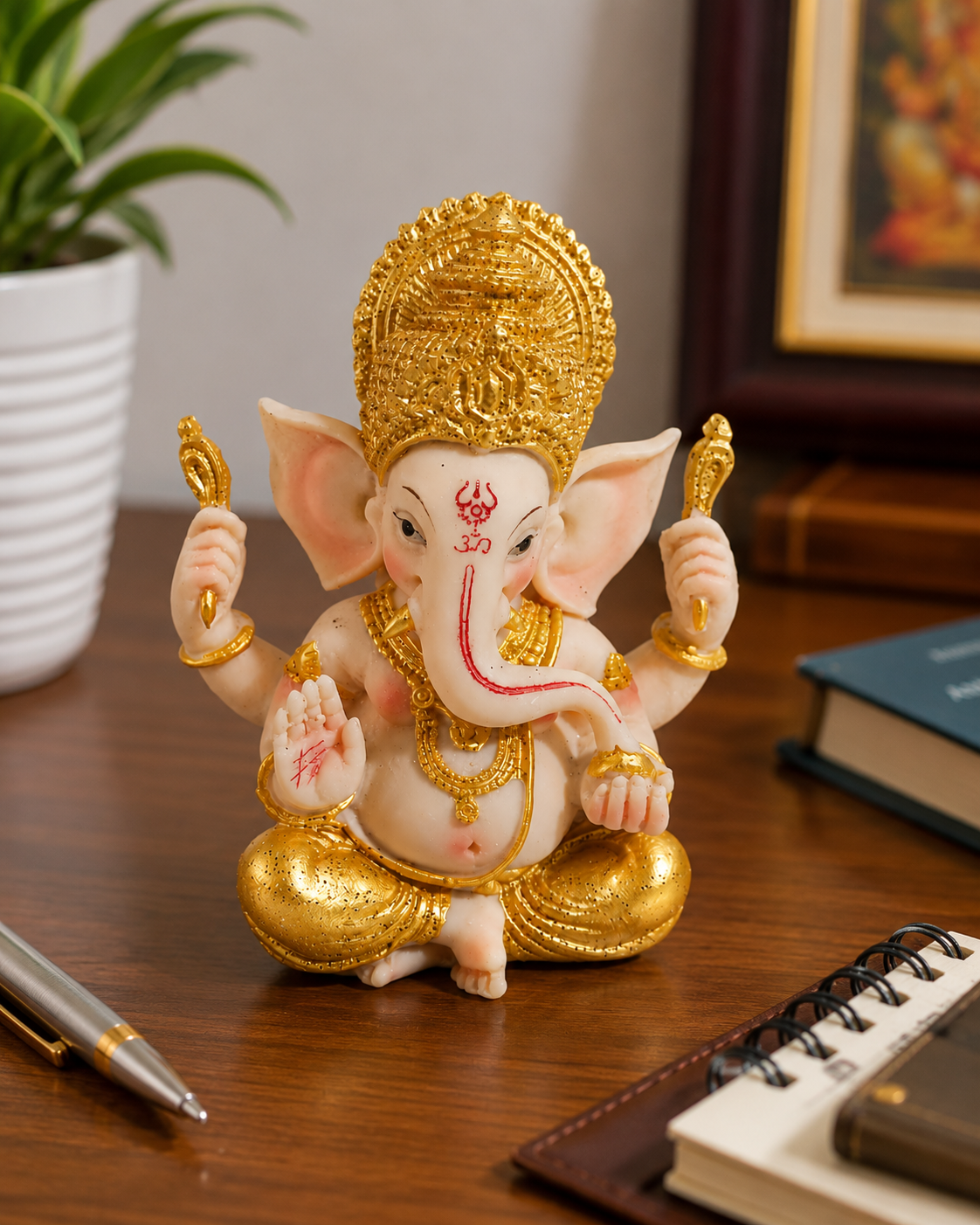 Premium Lord Ganesha Idol for Home Temple | Golden Finish Decorative Ganpati Murti (Big Size)