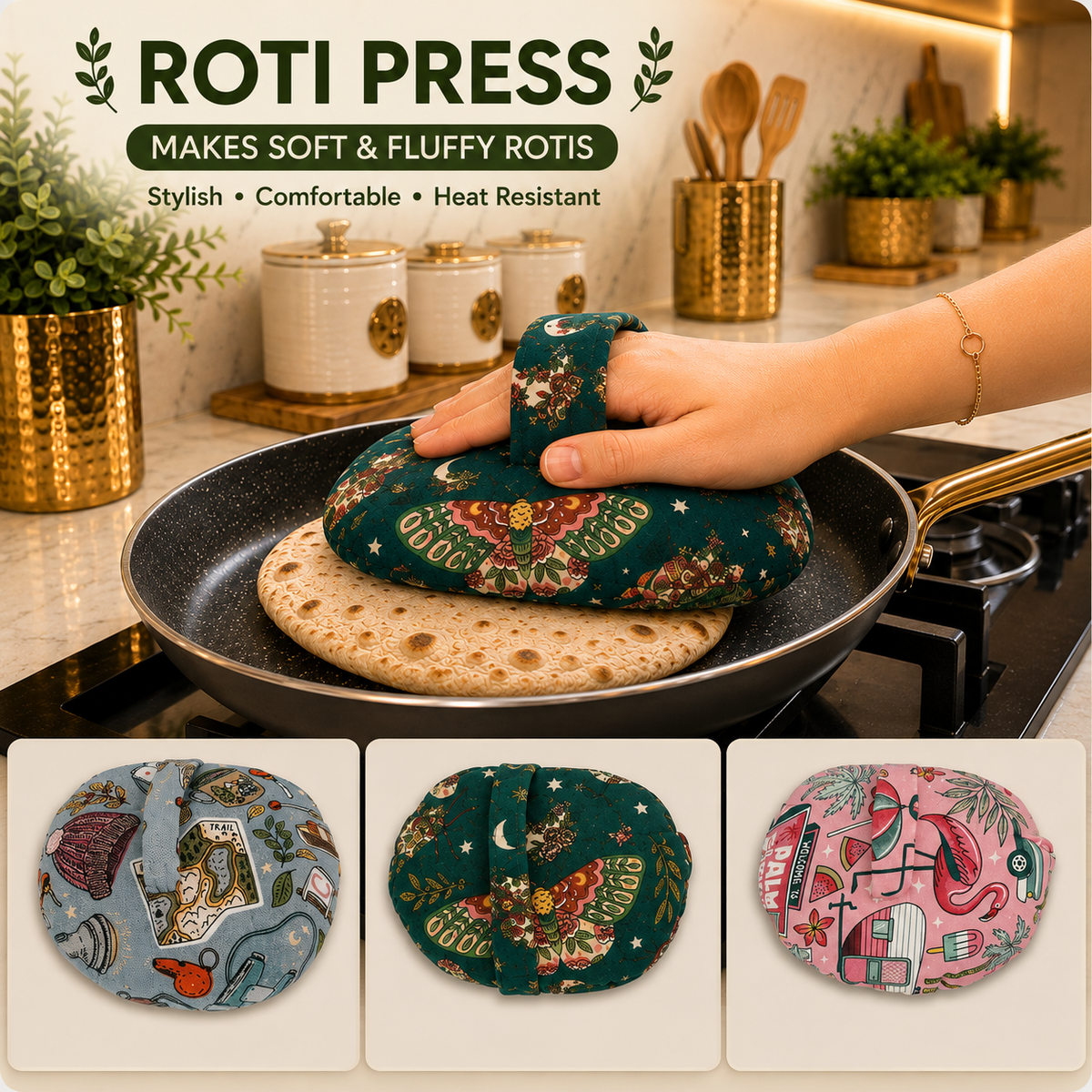 Polka Dot Print Cotton Press Roti Cover | Reusable Chapati Warmer for Roti, Naan & Paratha (Pack of 1)