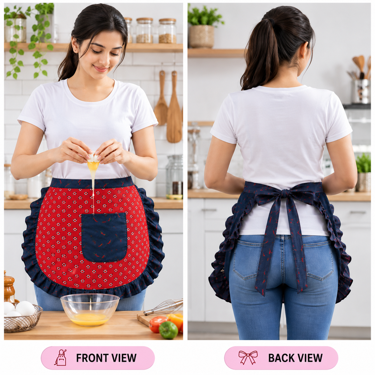 Cute Half Apron (Skirt Style) | Mini Waist Apron for Kitchen, Cooking & Cleaning | Lightweight Stylish Apron