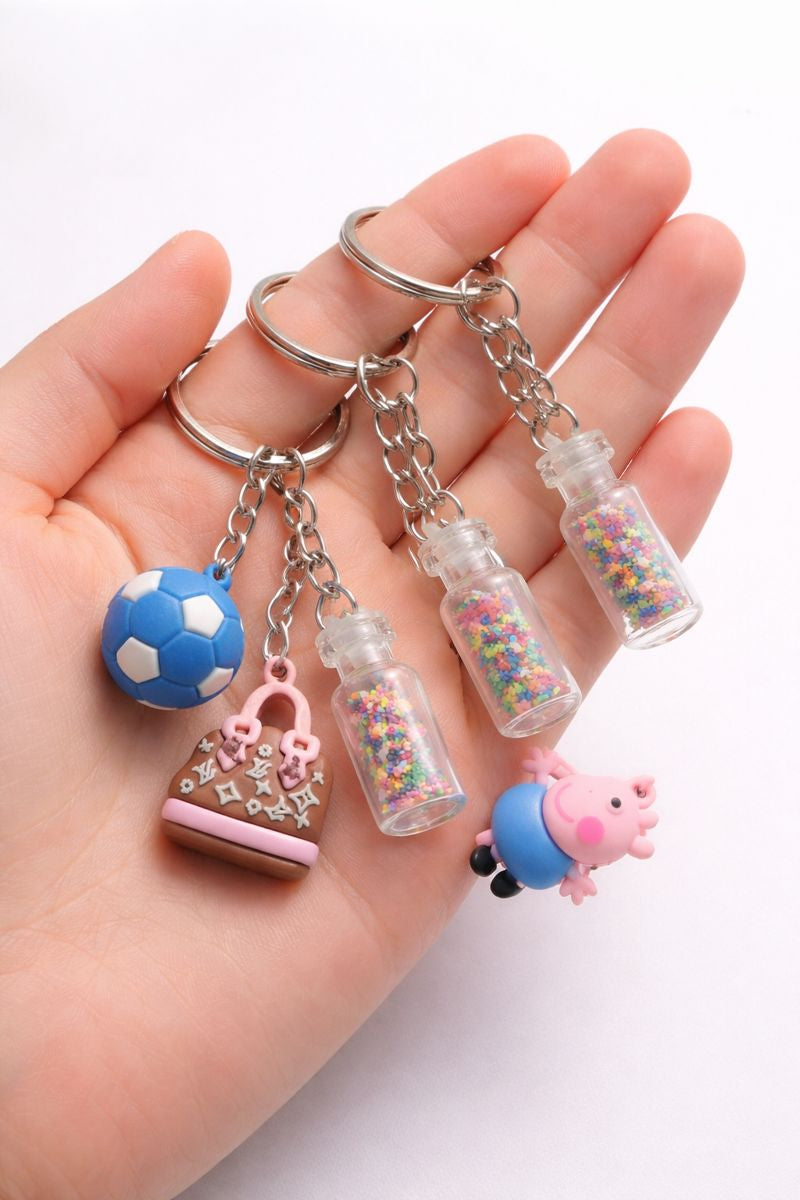 6 Pcs Glitter Bottle & Soccer Ball Keychain – Mini Star Glitter Bottles with Soccer Ball Charm, Fun Bag & Key Accessory
