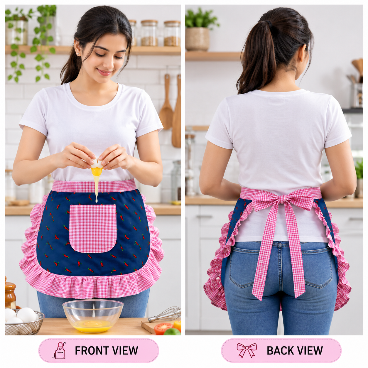 Cute Half Apron (Skirt Style) | Mini Waist Apron for Kitchen, Cooking & Cleaning | Lightweight Stylish Apron