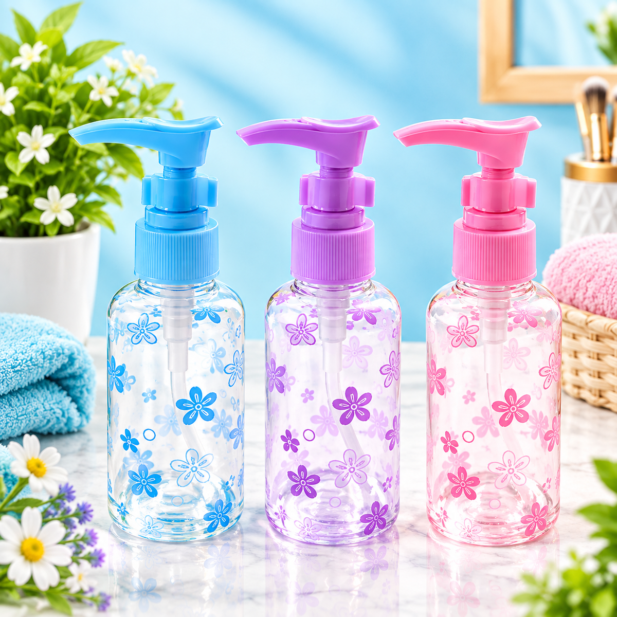 75ml Refillable Travel Bottles with Pump & Safety Lock – Leak-Proof Plastic Dispensers for Lotion, Soap, Shampoo & Serum (Random color-Pack of 1)