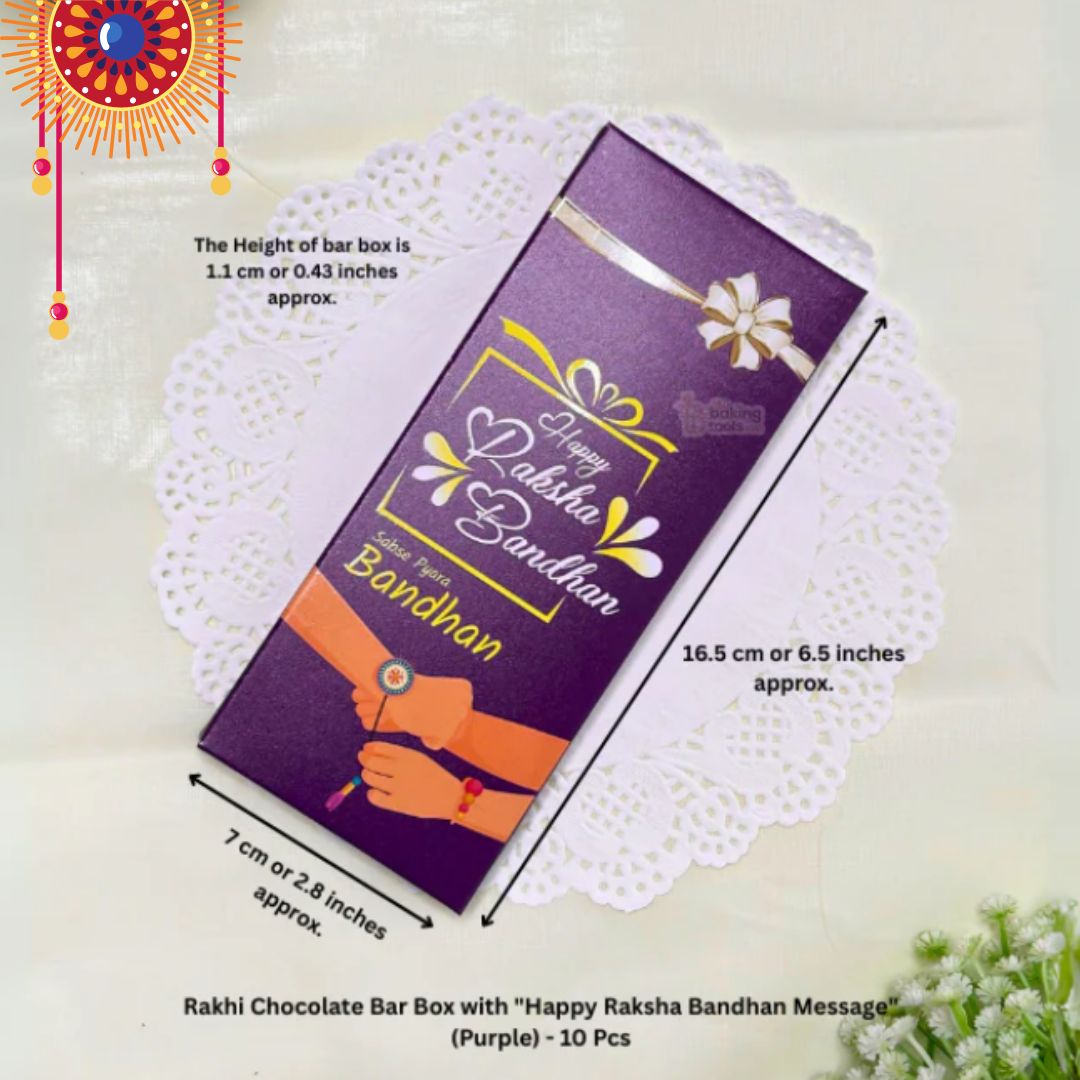 Rakhi Chocolate Bar Box – 10 Pcs Empty Gift Box with “Happy Raksha Bandhan” Message | Elegant Purple Rakhi Gift Packaging for Chocolates & Sweets