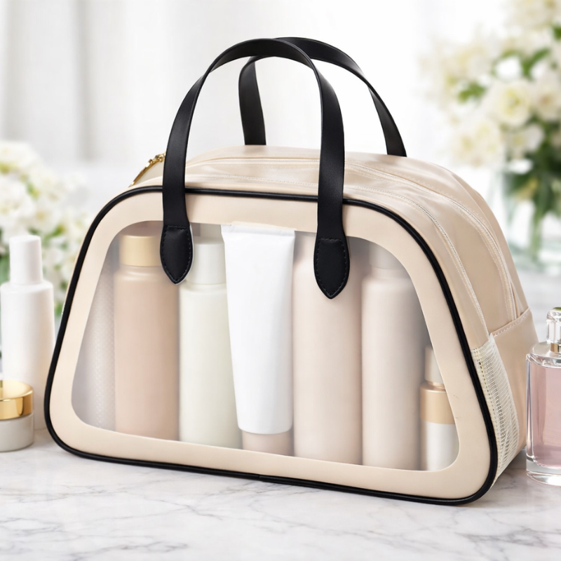 Clear Cosmetic Travel Bag – Large Capacity Waterproof PVC Makeup Organizer with Handle & Zipper(Random Color-Pack of 1)