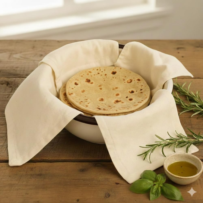 Cotton Roti Cloth Wrap with Flaps | Double Layer Chapati Cover for Keeping Rotis Warm & Fresh | Traditional Kitchen Roti Wrap for Tiffin (Pack of 1)