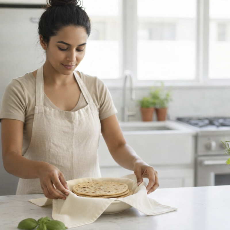 Cotton Roti Cloth Wrap with Flaps | Double Layer Chapati Cover for Keeping Rotis Warm & Fresh | Traditional Kitchen Roti Wrap for Tiffin (Pack of 1)