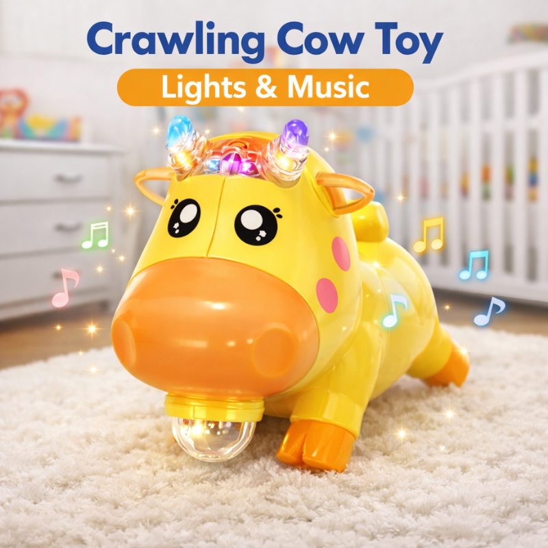Crawling Cow Toy with Lights & Music – Moving Musical Animal Toy for Kids-Battery Operated (Random Color-Paack of 1)