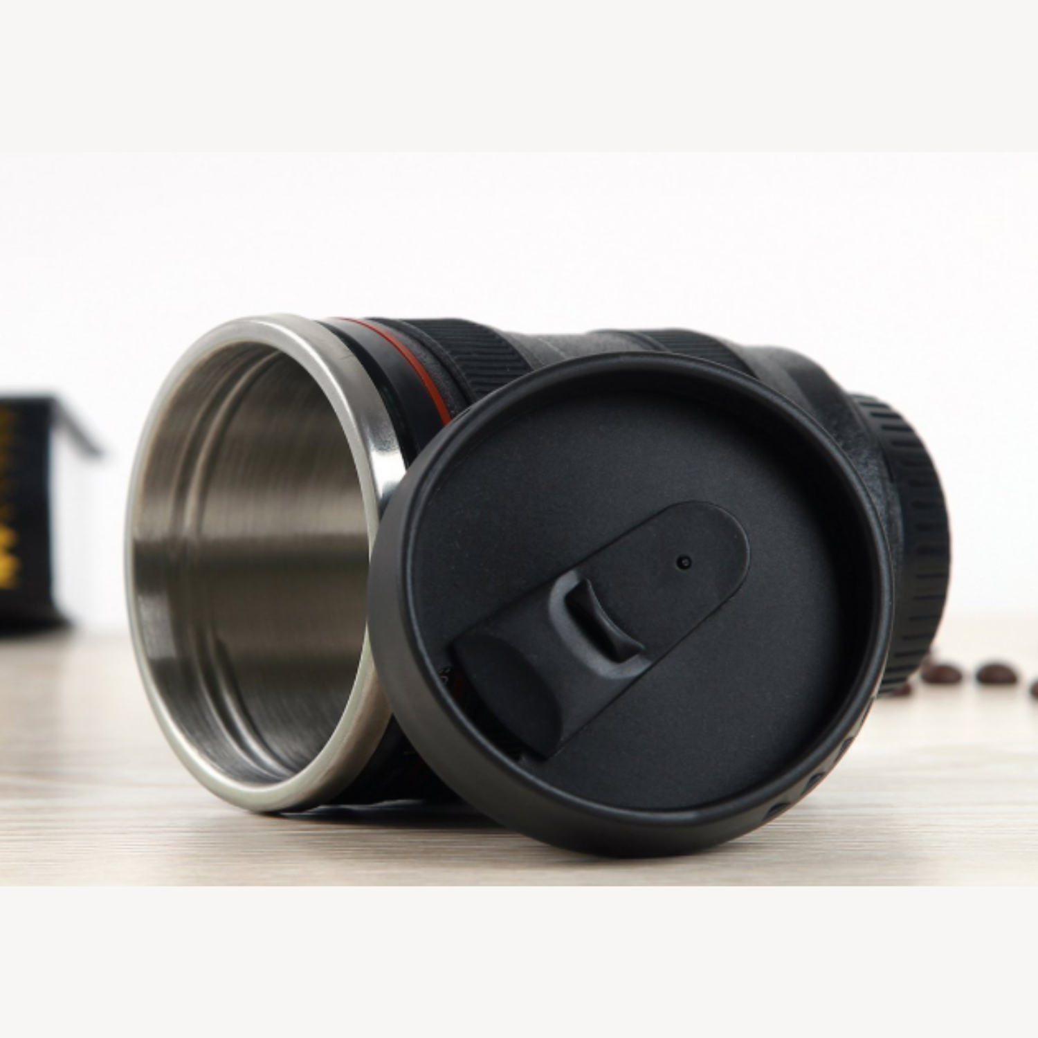 Camera Lens Mug – 350ml Stainless Steel Travel Coffee Mug with Lid, Creative DSLR Lens Design for Tea, Coffee & Gifting (1 Pc, Random Color)