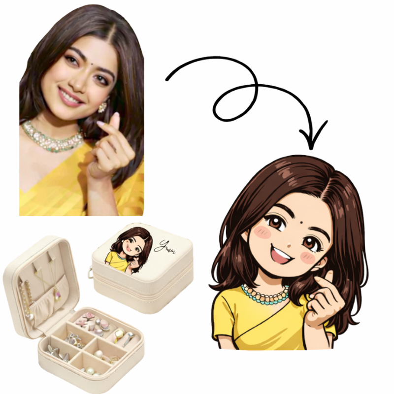 Custom Shin-chan Style Portrait Jewelry Box – Personalized Cartoon Photo Illustration Travel Organizer (Random Color) | Cute Gift for Girls & Women