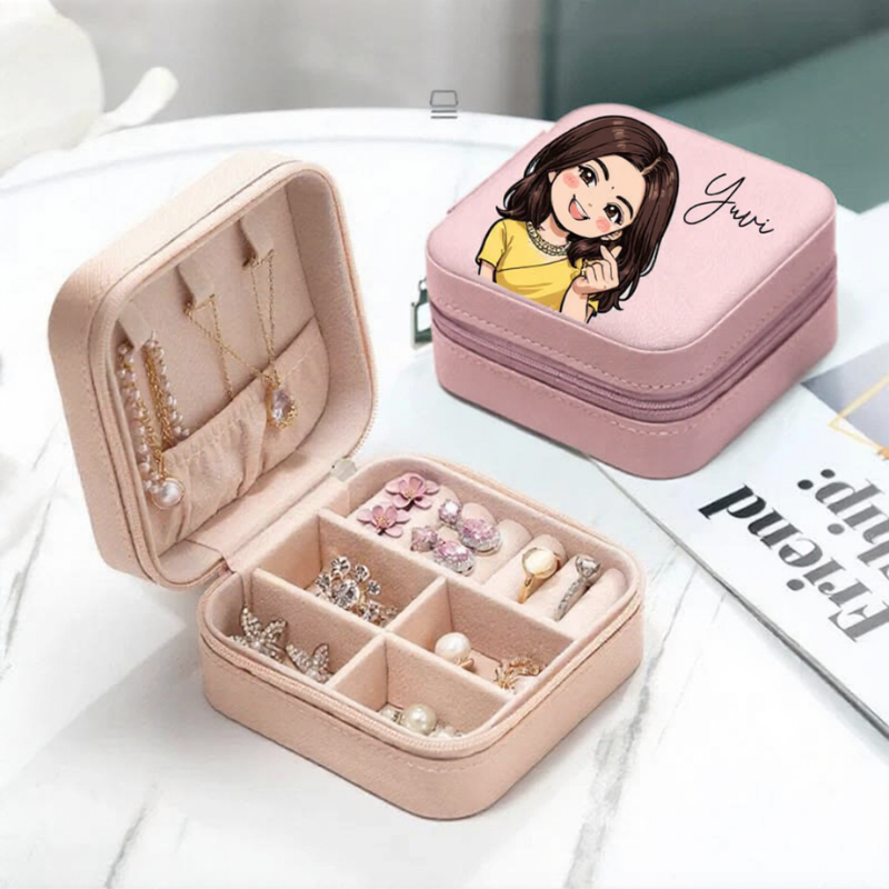 Custom Shin-chan Style Portrait Jewelry Box – Personalized Cartoon Photo Illustration Travel Organizer (Random Color) | Cute Gift for Girls & Women