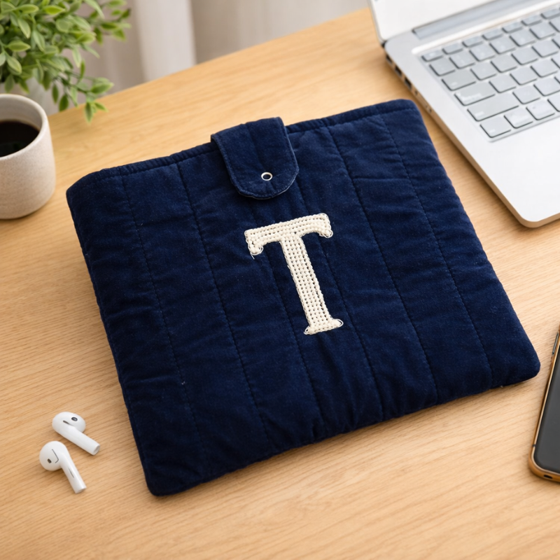 Customized 13 Inch Velvet Laptop Sleeve with Pearl Embroidered Initial – Soft MacBook & Notebook Cover | Protective, Dustproof & Scratch Resistant Pouch