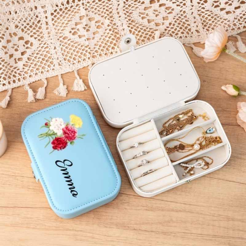 Customised Jewellery Box – Large Capacity Jewelry Organizer with Birthday Flower Print & Name