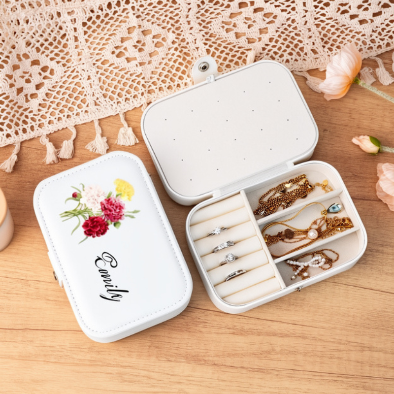 Customised Jewellery Box – Large Capacity Jewelry Organizer with Birthday Flower Print & Name