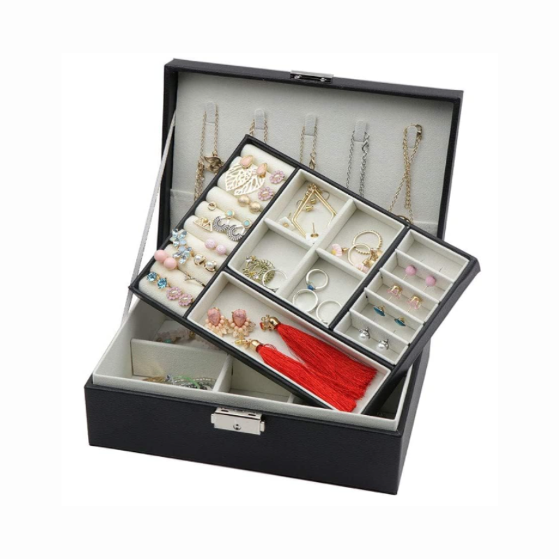 Customized Name Print Floral Jewellery Organiser – PU Leather Zipper Portable Storage Box with Divider