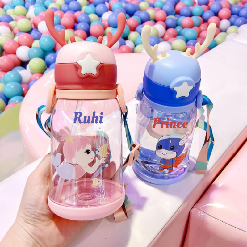 Customized Portable Water Bottle Sipper – Custom Name Cute Cartoon Print
