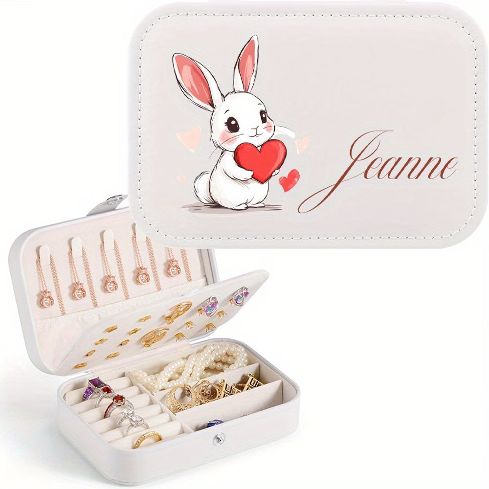 Customized Rabbit Design Faux Leather Jewelry Box with Name – Personalized Cute Travel Jewelry Organizer (Random Box-Pack of 1)