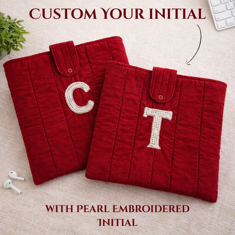 Customized 13 Inch Velvet Laptop Sleeve with Pearl Embroidered Initial – Soft MacBook & Notebook Cover | Protective, Dustproof & Scratch Resistant Pouch
