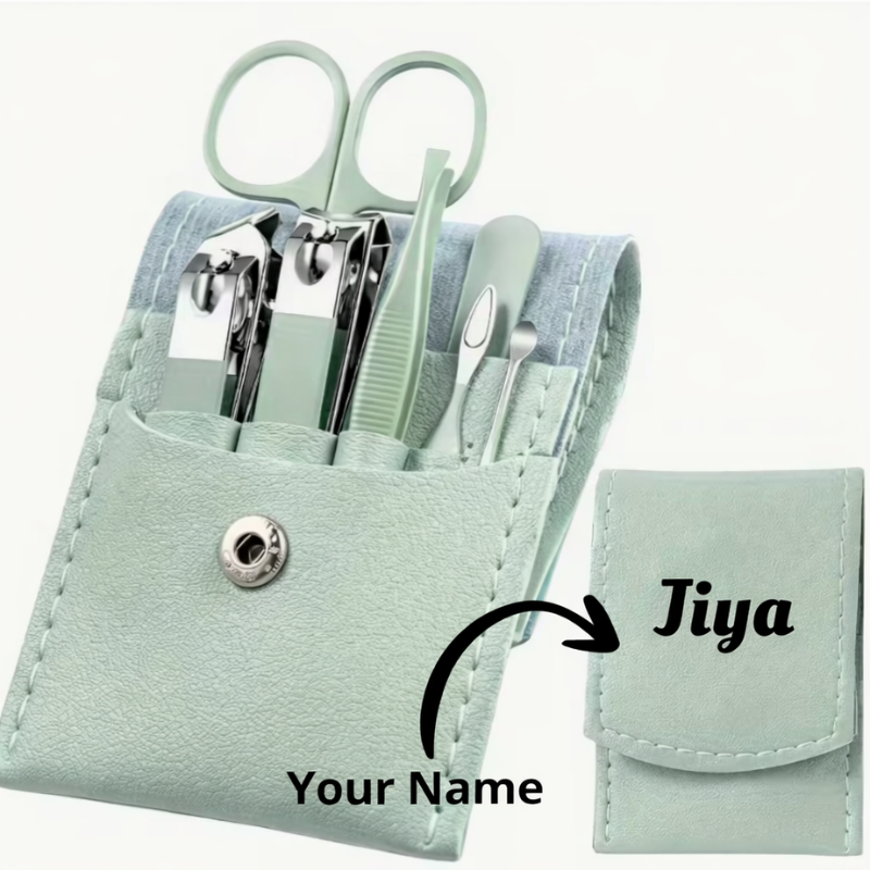 Customized Engraved Leather Manicure Set – Personalized Stainless Steel Grooming Kit