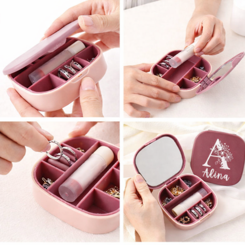 Customized Jewelry Travel Case with Mirror – Custom Alphabet Initial Portable Jewelry Organizer