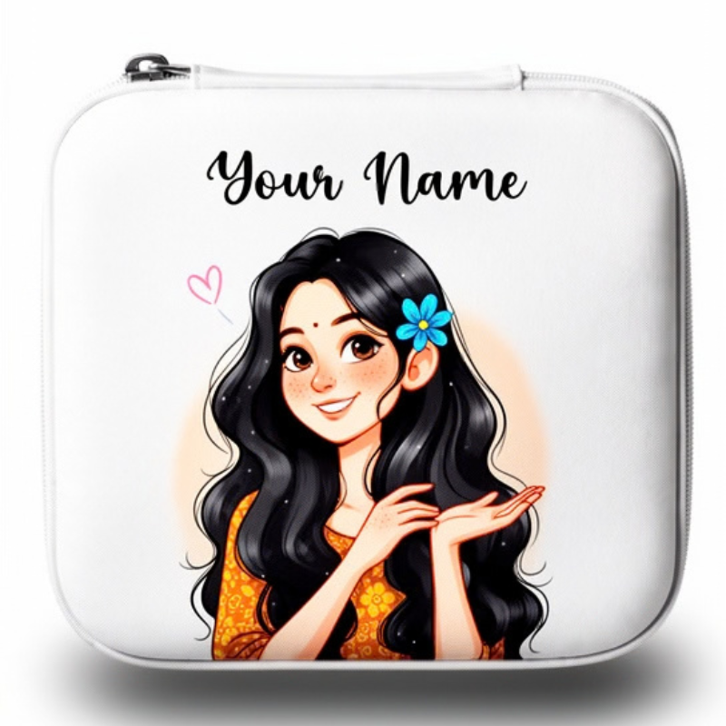 Customized Mini Jewellery Box with Custom Your Name – Personalized Travel Jewelry Organizer for Women (Random color)