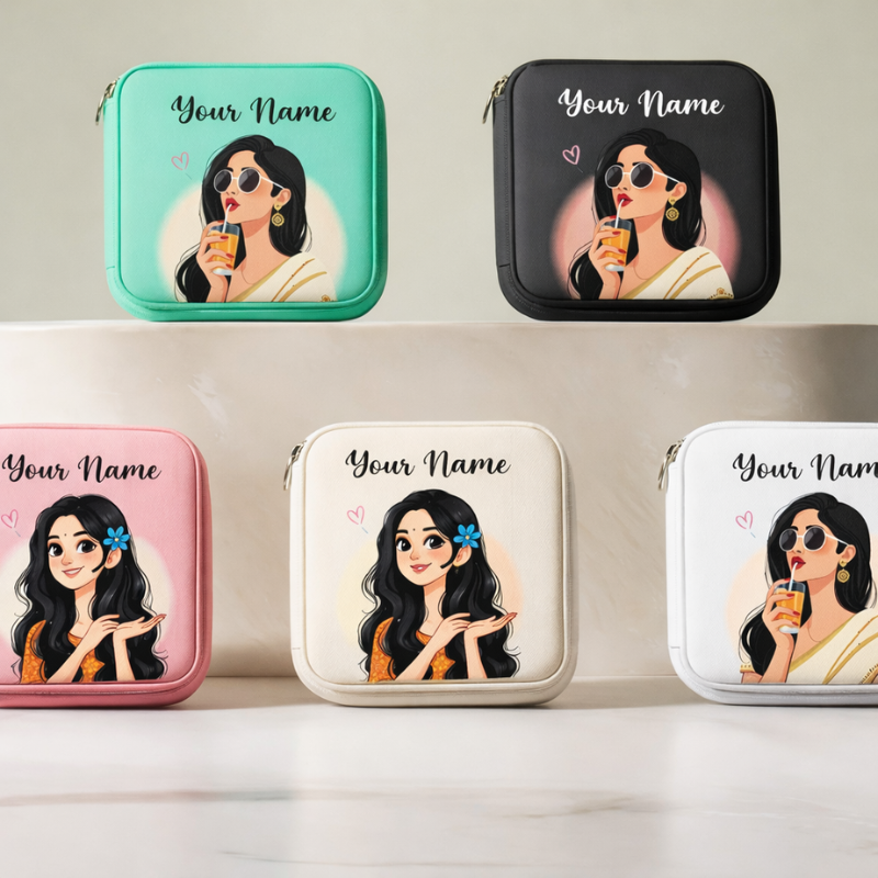Customized Mini Jewellery Box with Custom Your Name – Personalized Travel Jewelry Organizer for Women (Random color)