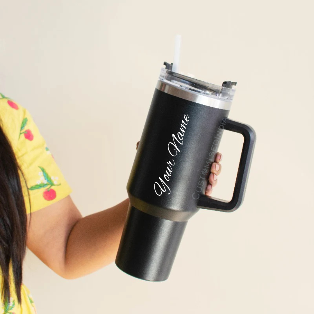 Customized Name-Printed 1200ml Insulated Stainless Steel Tumbler with Straw and Lid