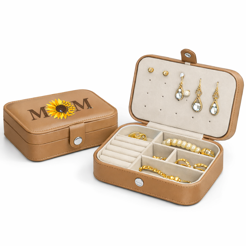 Customized Travel Jewelry Organizer Case | Sunflower Design with Heartwarming Quotes | Mother’s Day Gift (Random Color-Pack of 1)