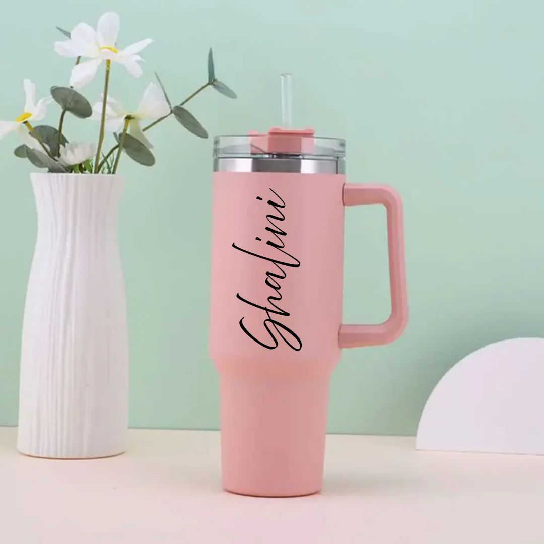Customized Name-Printed 1200ml Insulated Stainless Steel Tumbler with Straw and Lid