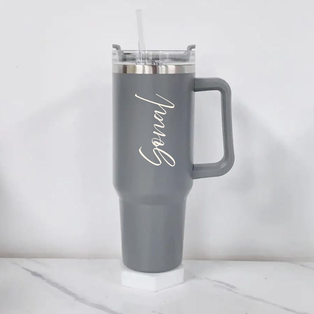Customized Name-Printed 1200ml Insulated Stainless Steel Tumbler with Straw and Lid