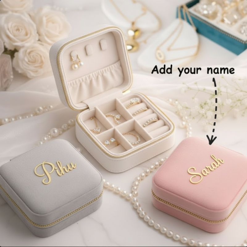 Customized Velvet Jewellery Box with Acrylic Name – Elegant Personalized Jewelry Organizer & Gift Box