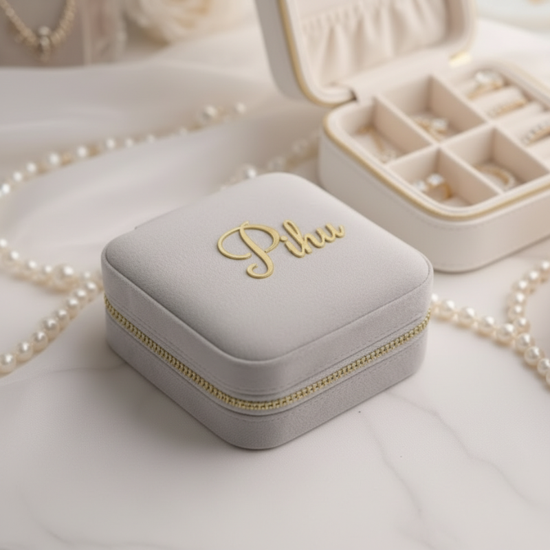 Customized Velvet Jewellery Box with Acrylic Name – Elegant Personalized Jewelry Organizer & Gift Box