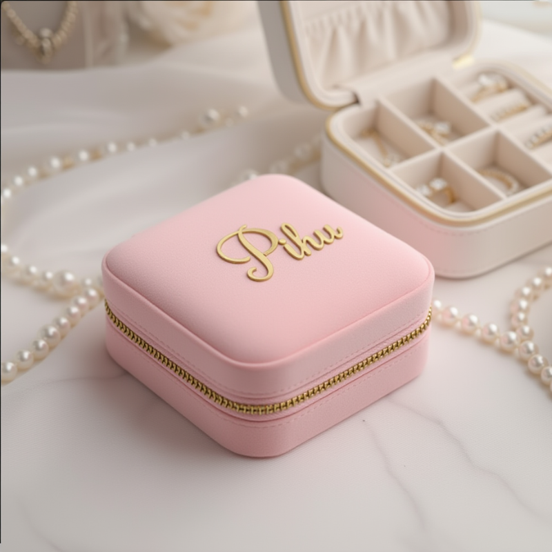 Customized Velvet Jewellery Box with Acrylic Name – Elegant Personalized Jewelry Organizer & Gift Box