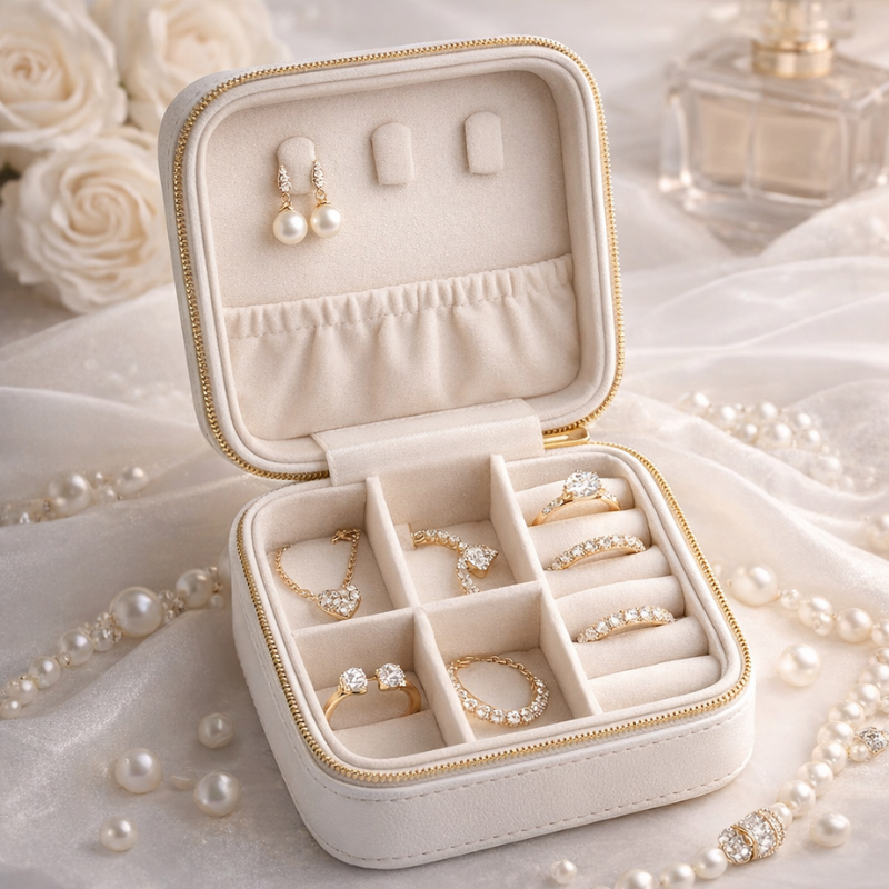 Velvet Mini Jewelry Organizer Travel Case – Compact Jewelry Storage Box for Travel & Daily Use (Random color-Pack of 1)