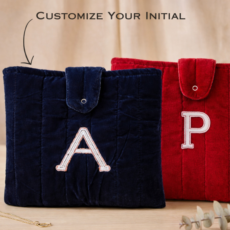 Customized Velvet MacBook / Book Cover Sleeve with Your Initial in Embroidered Pearl Work – Soft Protective Laptop & Notebook Cover | Dustproof & Scratch Resistant Pouch