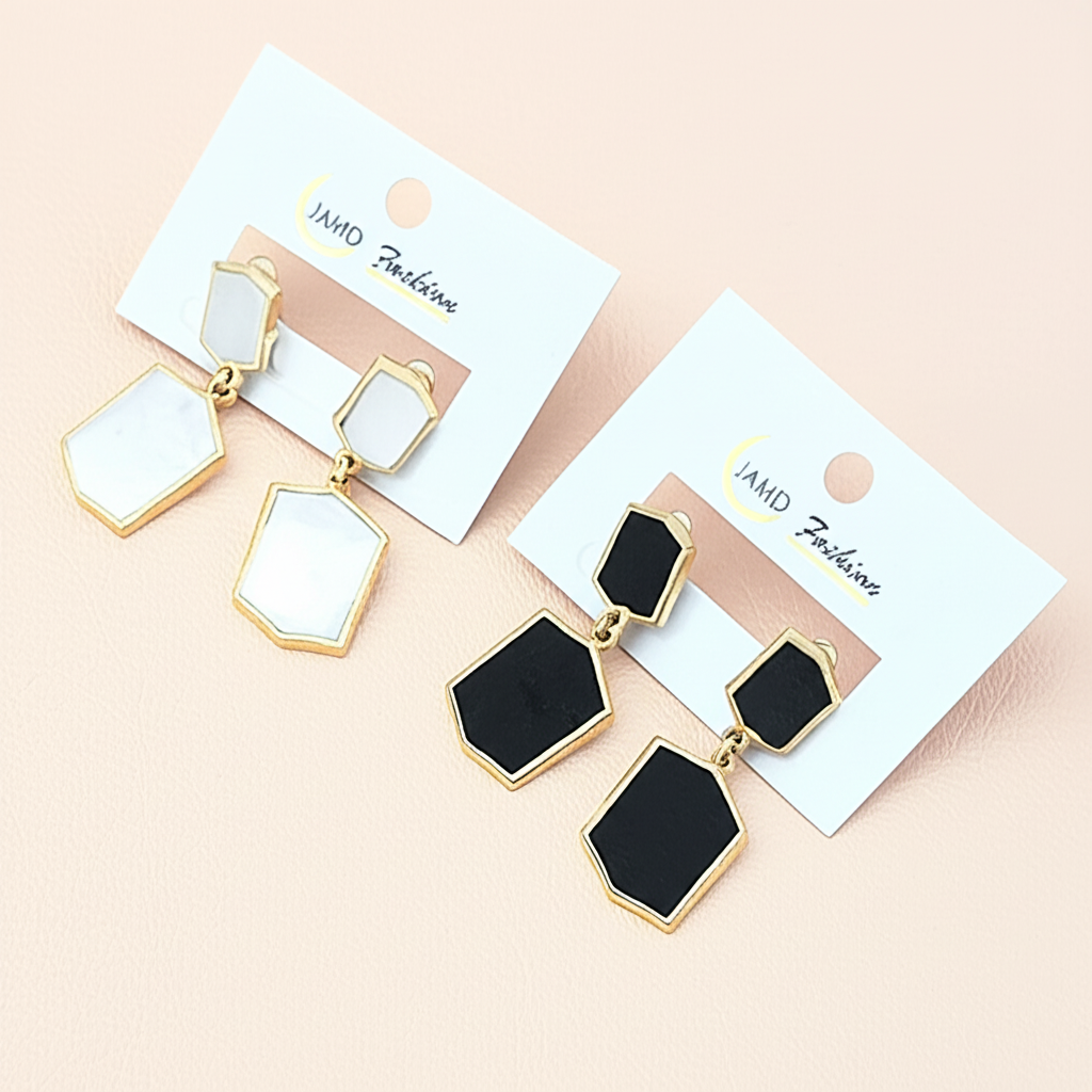 Chic Double Abstract Rectangle Drop Earrings - Minimalist Gold Frame Inlay Statement (Random color- 1 Pair)