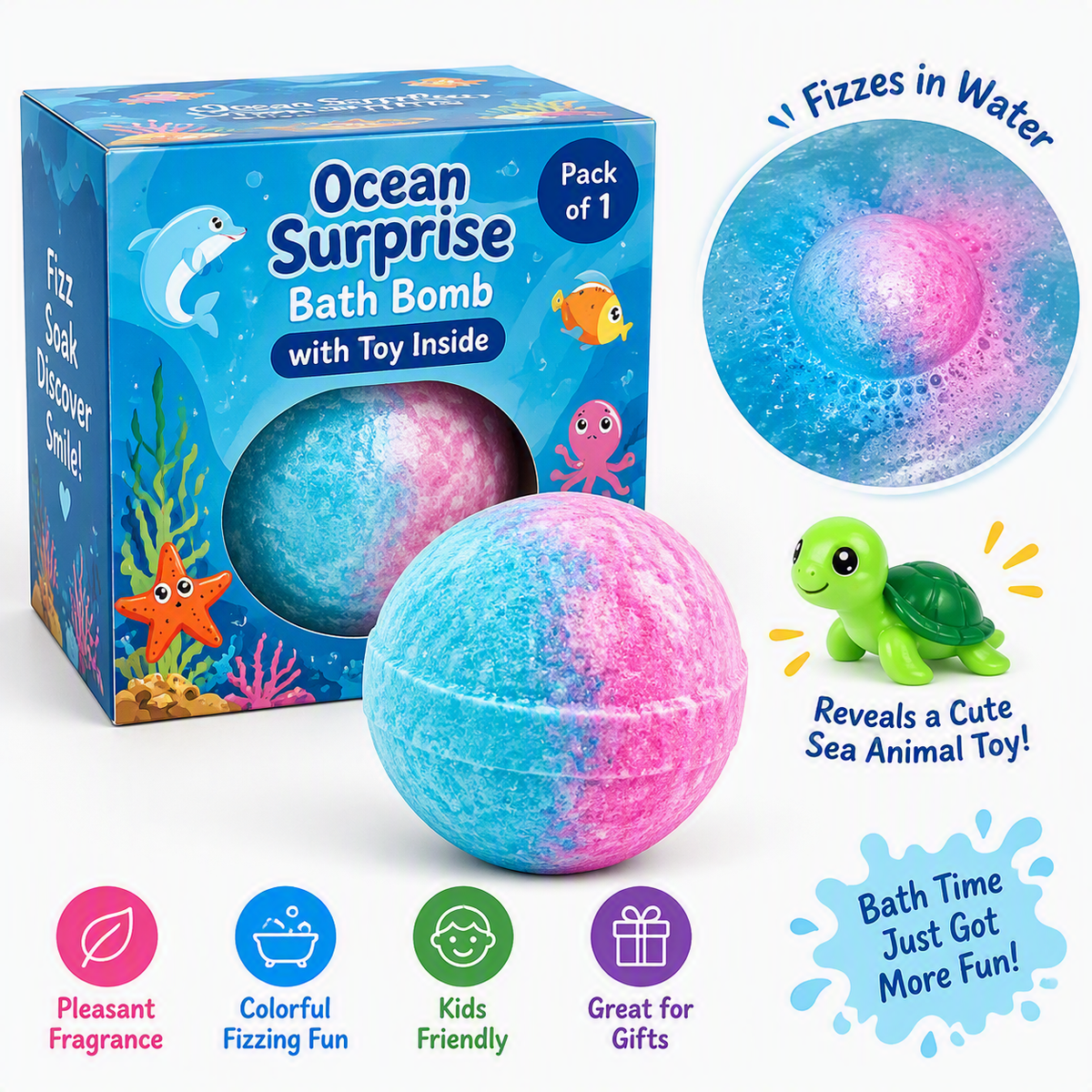 Ocean Surprise Bath Bomb with Toy Inside (Pack of 1)