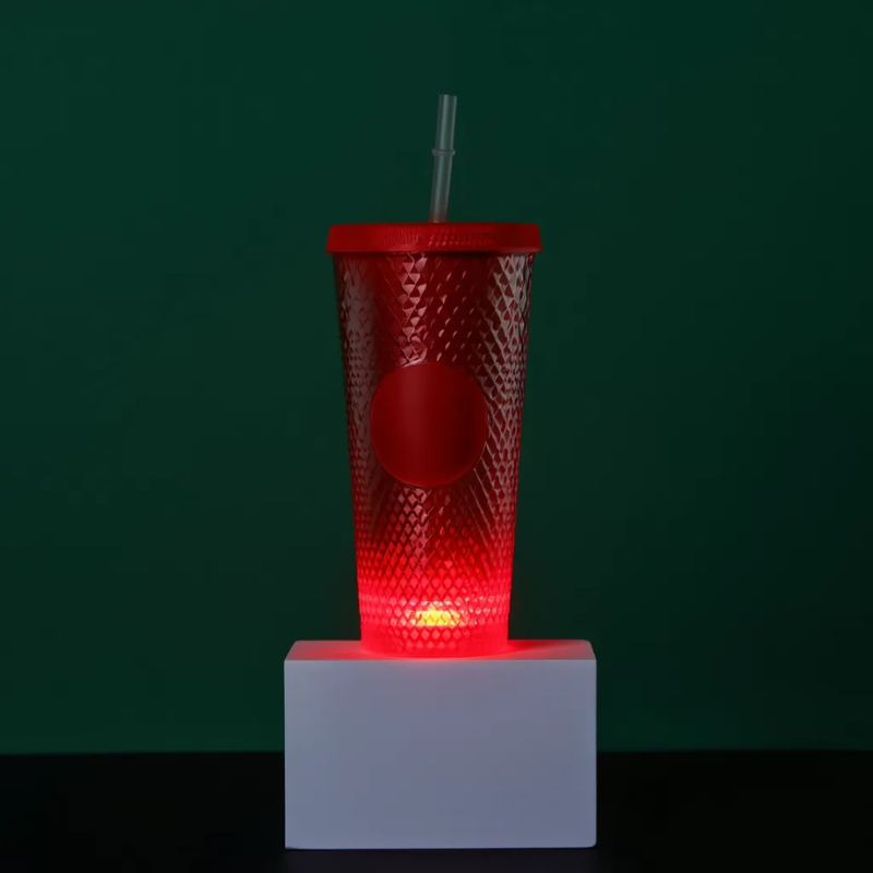 Diamond Cup Double-Layer Plastic Straw Cup with LED Light – 700 ml, Fun & Colorful Drinkware (Random Color- Pack of 1)