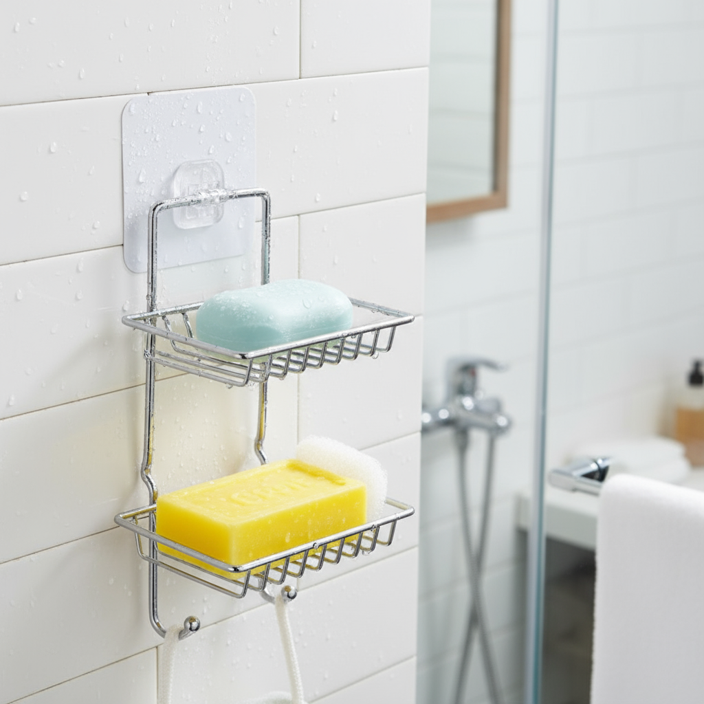 Double Layer Stainless Steel Soap Holder – Wall Mounted Bathroom Organizer with Drain Tray for Soap