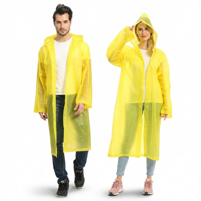 EVA Raincoat for Men & Women | Waterproof Lightweight Reusable Rain Poncho with Hood & Button Closure for Travel, Camping & Outdoor Use (Random Color-Pack of 1)