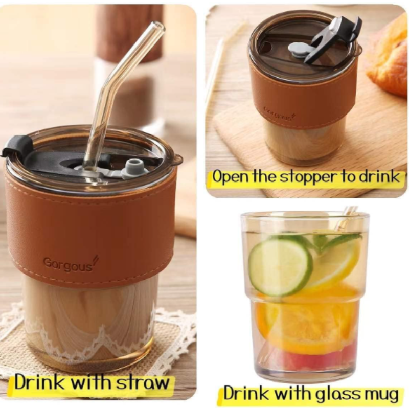 High-Quality Glass Coffee Mug with Straw – 450ML Reusable Drinkware (Pack of 1)