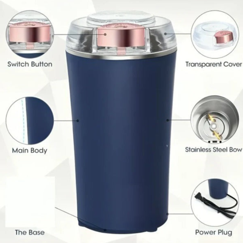 Stainless Steel Electric Coffee Grinder – Multifunctional Grinder with Overheat Protection, Portable Coffee Bean & Spice Grinder (Pack of 1)