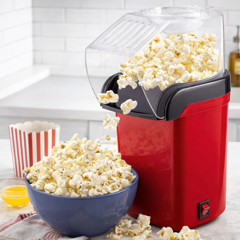 Electric Hot Air Popcorn Maker Machine – Oil-Free, One-Touch Operation, Fast & Healthy Snack Maker for Home Movie Nights