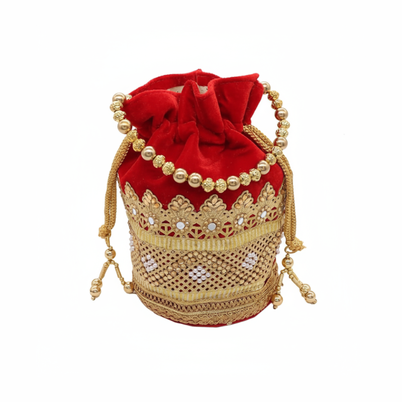 Premium Velvet Embroidered Potli Purse for Women – Elegant Batva Bag with Beautiful Handcrafted Embroidery for Weddings & Festive Gifting